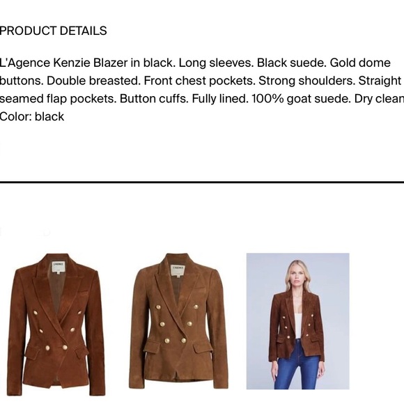 L’agence Women’s Black Suede Kenzie Sz 12 Double-Breasted Blazer Gold Buttons - Picture 7 of 9